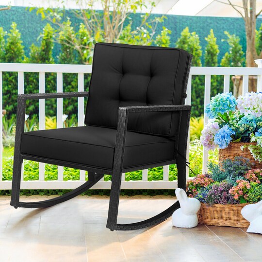 Outdoor Wicker Rocking Chair Patio Lawn Rattan Single Chair Glider